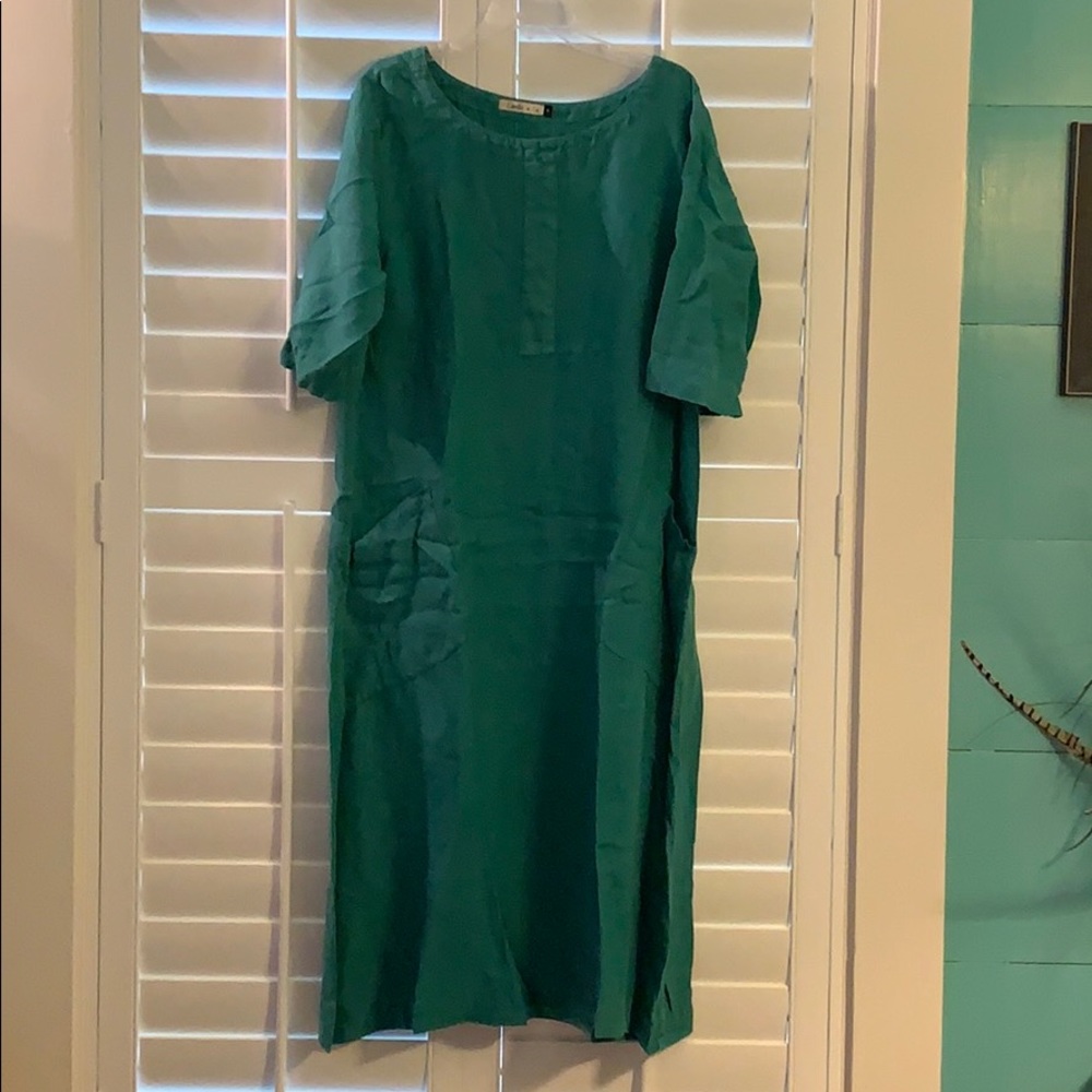 COPY - Camille & Co. Teal Green Thick Linen Dress Size M - Picture 4 of 4